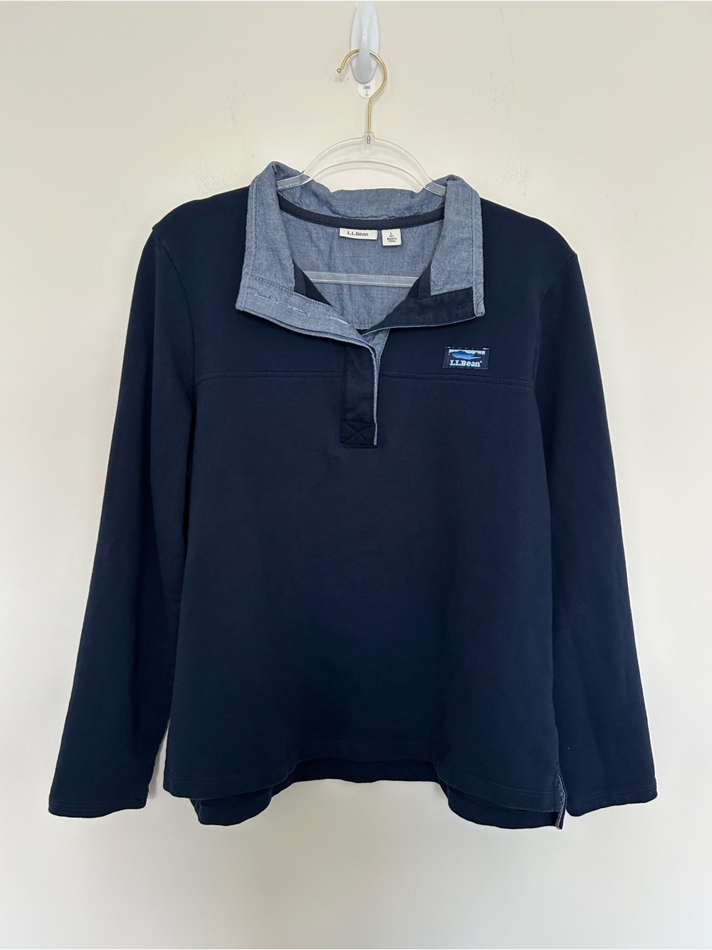 L.L. Bean Navy Cotton‎ Pullover Sweatshirt Size Petite Large